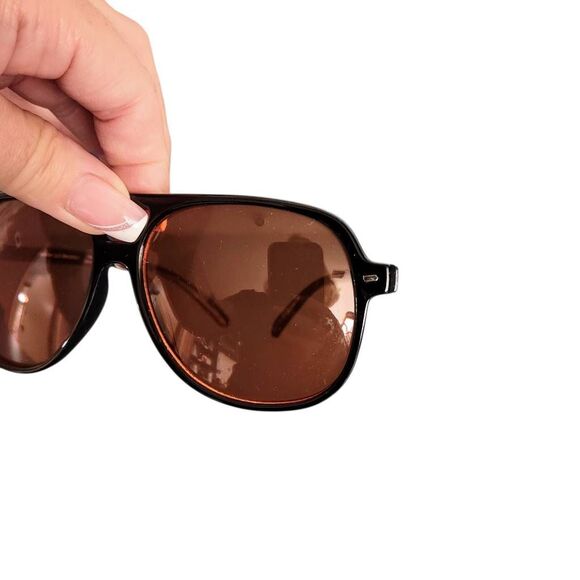 Black Aviator Sunglasses with Amber Lenses - Picture 9 of 12
